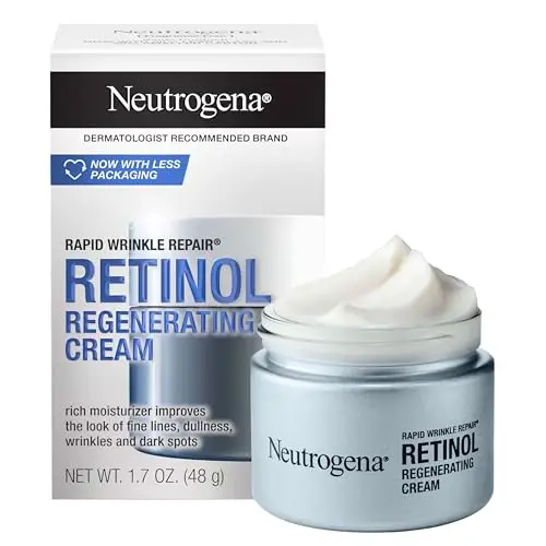 Neutrogena Crema regeneradora de acción rápida para cara y cuello con retinol y ácido hialurónico antiarrugas, 48 g
