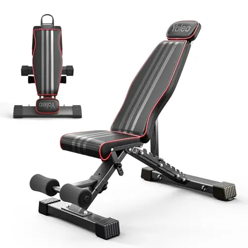 YOLEO Banco de pesas plegable de 300 kg multifunción con respaldo extendido y soporte para la cabeza y la columna vertebral, banco de entrenamiento de fitness y abdominales, banco inclinado con