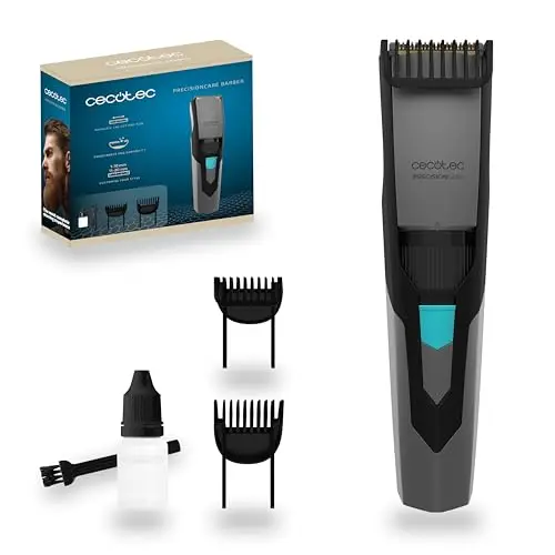 Cecotec Máquina de Cortar Barba Inalámbrica PrecisionCare Barber. Barbero a Batería con Cuchillas de Acero Inoxidable, Peine de 1-10 mm y de 11-20 mm, Autonomía 60mins, Incluye Cepillo y Aceite