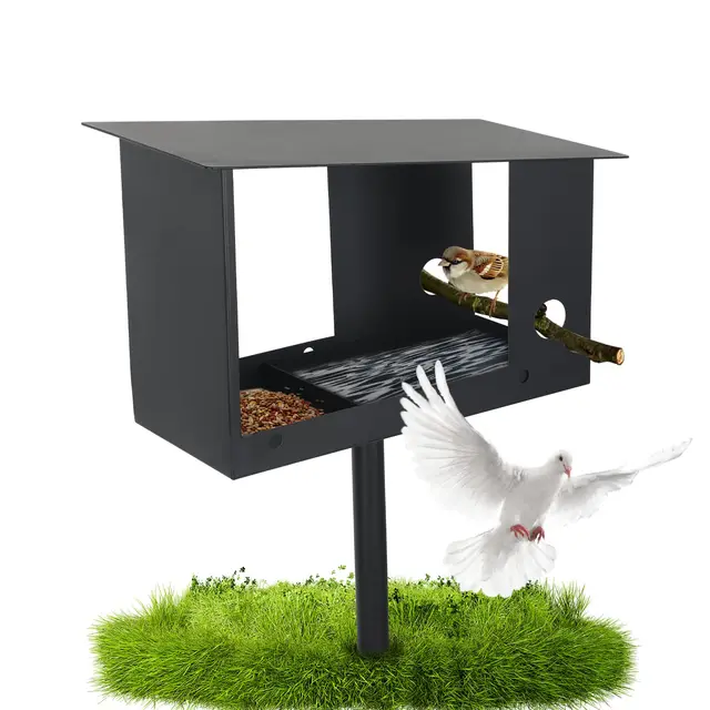 Casa para pájaros con soporte, estación de alimentación de pájaros de metal, comedero de pájaros 3 en 1, casa de pájaros resistente a la intemperie, estación de pájaros silvestres, villa para pájaros,