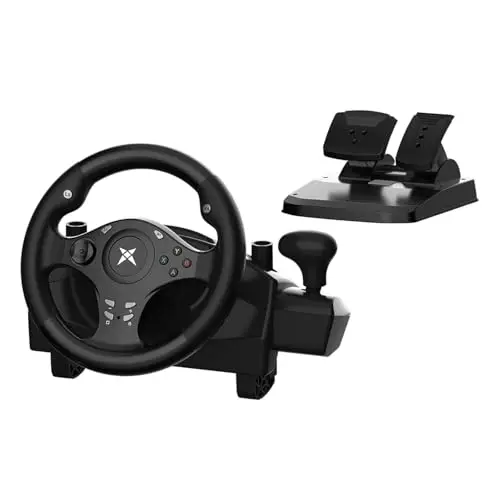 NBCP Volante de Carreras con Pedales, Volante PC para Juegos con Force Feedback y Palancas de cambio, Rotación de Volante 270° para PS4/PC/XBOX ONE/XBOX Series X/S/PS3/Switch/Android