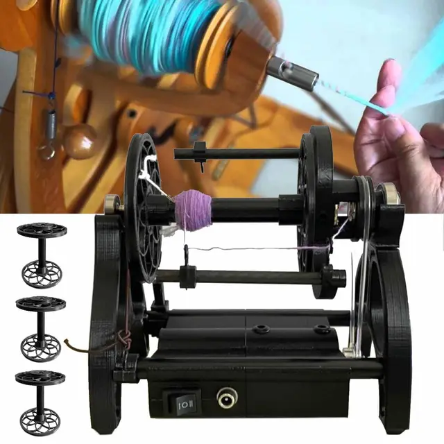 Mini Rueda De Hilar Eléctrica Para El Hogar, Rueda De Hilar De Lana, Cambio De Marcha Adelante/Atrás, Velocidad Máxima De 800RPM, Capacidad De 4oz, Para Torcer Fibras De Lana, 3 Carretes,Black
