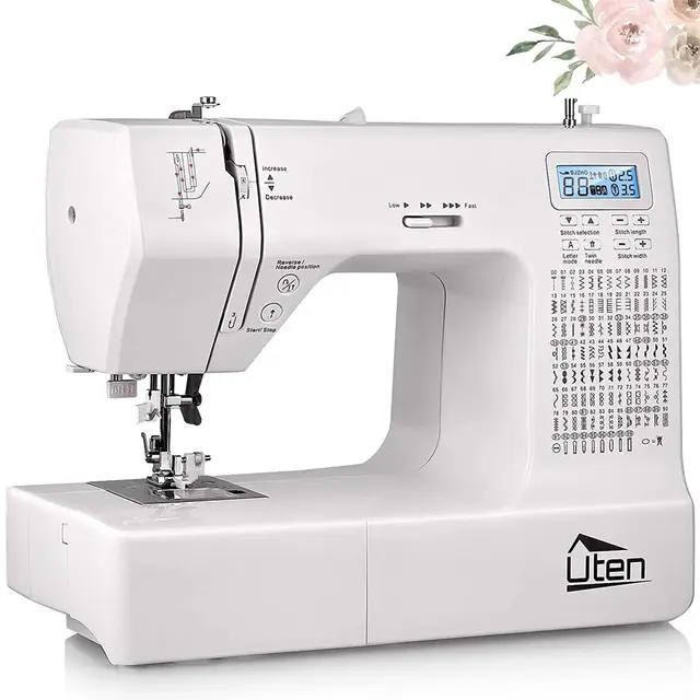 Uten Máquina de Coser Computarizada Portatil Electrica Profesional con 200 Puntadas de Costura 8 Ojales,Pantalla Grande Display Multifunción Blanco