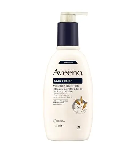 Aveeno Loción corporal hidratante Skin Relief (300 ml), loción corporal sin perfume para piel muy seca, cuidado natural de la piel con avena calmante y manteca de karité, vegana*