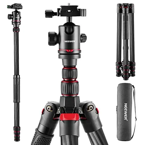 NEEWER 205cm Trípode de Viaje para Cámara de Fibra de Carbono, Trípode de Fotografía con Monopie Ejes Centrales de 2 Partes, Cabezal de Bola Panorámico de 360°, Carga Máxima 12kg, N55CR