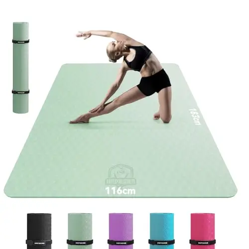 HAPBEAR Esterilla Yoga Grande, 183×116cm /198×137cm×6mm, Con Correas de Velcro y Bolsa de Transporte, Antideslizante Colchoneta Deporte Fitness, Yoga Mat en Casa para Mujeres y Hombres