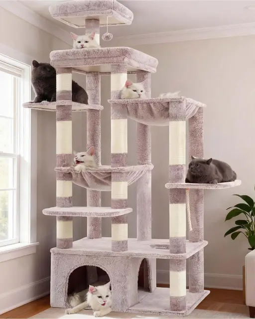 Heybly Árbol para Gatos, 180 Cm con Rascador para Gatos, Base Extra Estable, Plataforma XL, Casa Grande, 2 Hamacas, Ideal para Razas Grandes, Beige Marrón HCT037MU