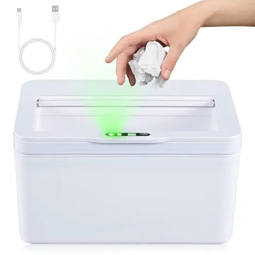 6L Papelera Pequeña con Sensor Inteligente, USB Recargable Cubo de Basura Automático con Desmontable Tapa, Sin Contacto Papelera Escritorio Papeleras de Plástico para Hogar Habitacion Cocina Oficina