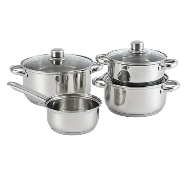 Well Home Juego de Batería de Cocina de 7 Piezas en Acero inoxidable con Bases de inducción y mangos ergonómicos