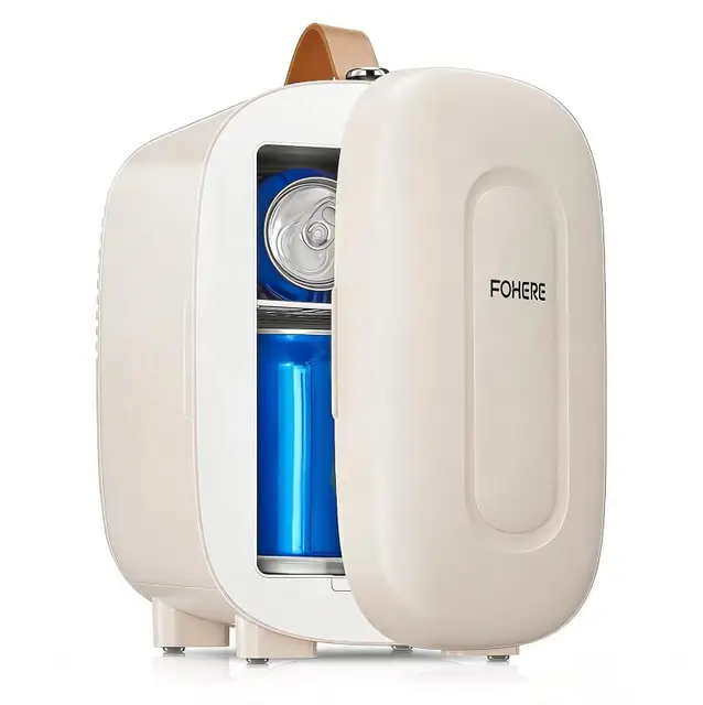 FOHERE Mini Nevera 5 Litros / 6 Latas | CA+CC | Silencioso Portátil | Enfriar y Calentar | Nevera pequeña para dormitorios, coches, oficinas, cuidado de la piel, viajes (Blanco)