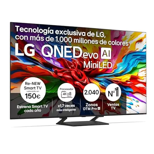 LG 55QNED93A6A - TV 55", 4K QNED EVO, Smart TV, WebOS 25, Procesador Potente e Inteligente, MiniLED AI, Super Upscaling, Dolby Vision y Atmos, Alexa/Google Assistant, Negro