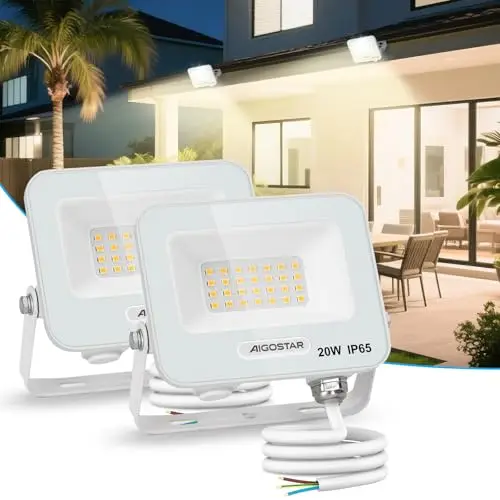 Aigostar Foco LED Exterior 20w, 1650LM Foco Proyector LED, IP65 Impermeable Luz de Seguridad, Natural 4000K Luces led exterior, Para Jardín, Patio, Garaje, Paquete de 2