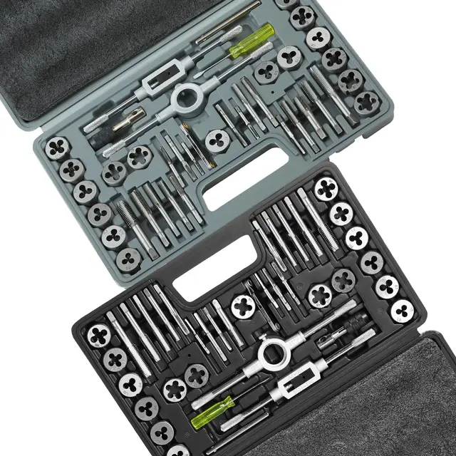 VEVOR Juego de Machos y Terrajas 80 piezas M3-M12 Métrico y SAE de Acero Kit de Machos y Troqueles con Maletín de Transporte Portátil Herramientas para Construcción Reparación de Automóvil Fontanería