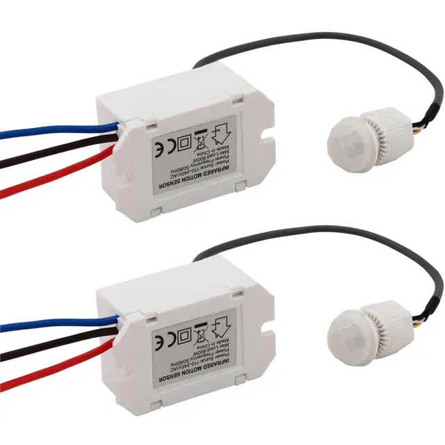 Greluma 2Pcs Interruptor de sensor de infrarrojos,Mini detector de movimiento por infrarrojos para instalación en interiores,Detector de movimiento incorporado de 220V,Rango de detección de 8 m a 360°
