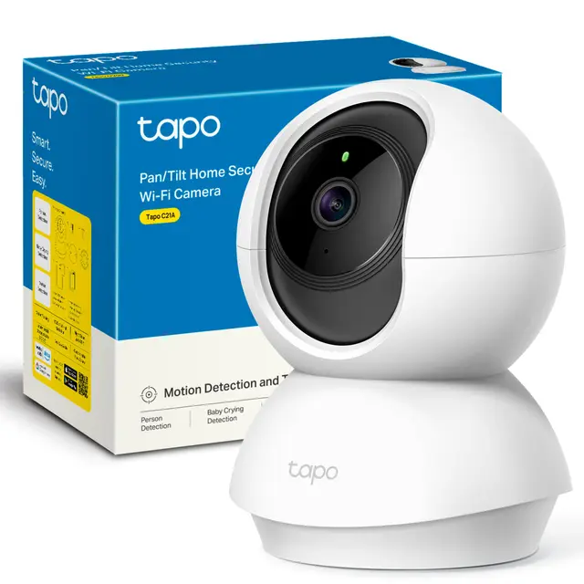 Tapo C21A - 2K 3MP Cámara vigilancia WiFi Interior 360°, visión Nocturna, notificaciones en Tiempo Real, detección Persona, Control Remoto, Compatible con Alexa, Cable de 1,5 m sin Soporte de Montaje