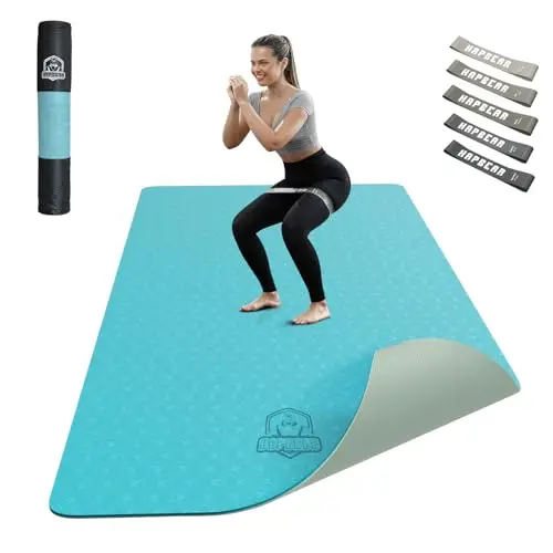 HAPBEAR Esterilla Yoga Grande - 183 cm x 91 cm x 6 mm, Esterilla de Ejercicio Antideslizante Extra Ancha para Entrenamiento en Casa, Incluye Bandas de Resistencia Extra y Bolsa de Transporte