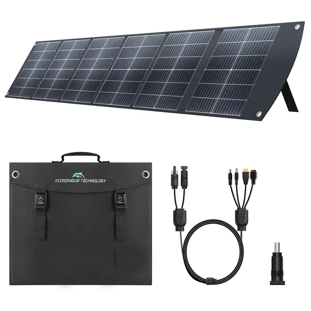 Ecosonique 200W Panel Solar Portátil, Módulo Solar Plegable con Soporte, USB-C PD3.0 y USB-A QC3.0, MC4 y Salida Múltiple para Estaciones de Alimentación, Generadores, Caravanas, Camping