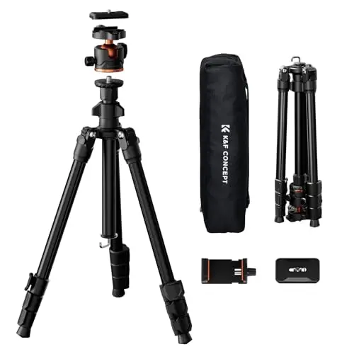 K&F CONCEPT Trípode Camera 178cm O234A3+BH-36 Compacto con Cabeza Esférica, Trípode para Viajar Capacidad de Carga 8kg con Clip para Móvil