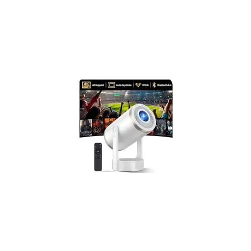 Proyector Portátil Soporte 4K 1080P, Mini Proyector Android 12.0 WiFi 6 Bluetooth 5.4, 260 lúmenes ANSI Corrección Keystone Automática, 3 Formas de Instalación 180° Rotation para Cine en Casa Exterior