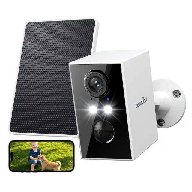 wansview Camara Vigilancia WiFi Exterior Solar - 2K Camaras Vigilancia Domicilio WiFi 2.4G hz Seguridad sin Cable con Batería, PIR Sirena, Visión Nocturna Color, IP65