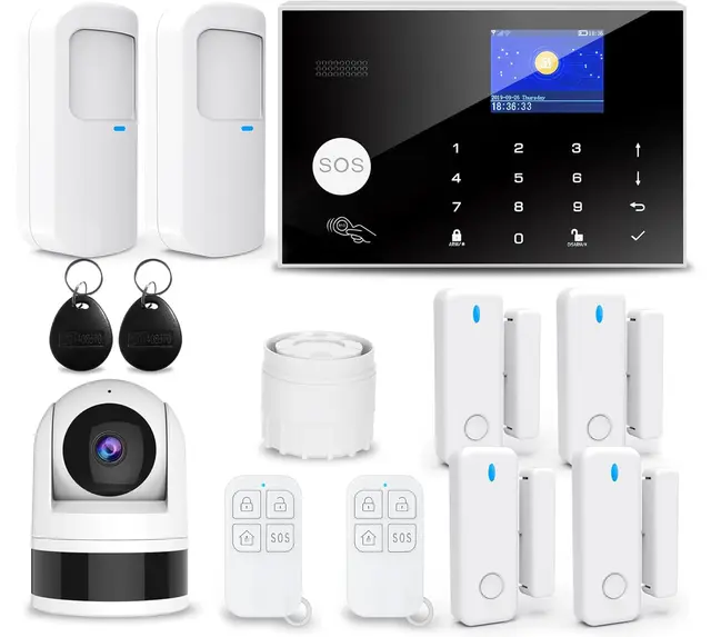 Sistema de Seguridad Doméstica 4G, 13 Piezas Sistema de Alarma Inalámbrico para Cámara de Vigilancia 1080p con Sirena de Alarma 120 DB Compatible con Alexa Google(G30-4G)