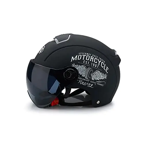 Ergocar Casco Abierto Clásico, Medio Casco con Visera Solar, Carcasa De 709abs Combinada con Una Capa Amortiguadora De Eps para Proporcionar Una Mejor Protección Al Conducir