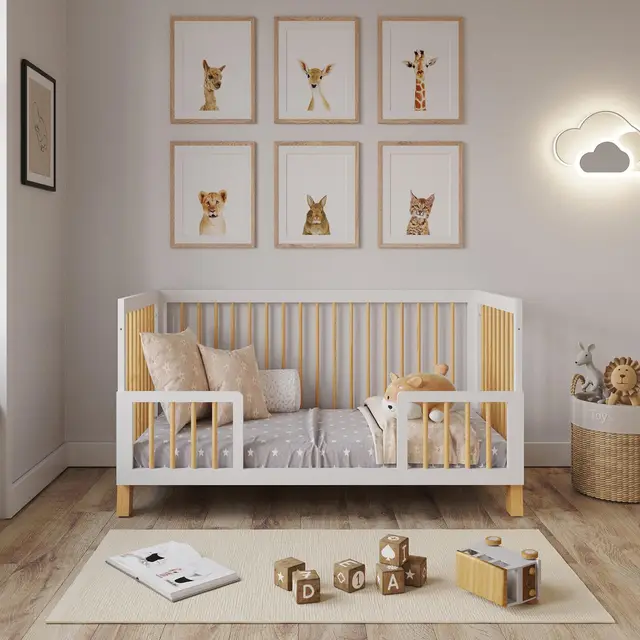 Love For Sleep Cuna Bebé 70x140 cm Convertible en Cama Junior – Cuna Evolutiva Infantil de Madera Blanca/Pino con Barandilla de Seguridad