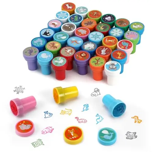 Collazoey 36 Piezas Sellos para Niños, Juego de Sellos de Animales Multicolores, Sellos Autoentintables para Niños,para Regalos de Fiestas Infantiles,Llenador de Bolsas de Regalo,premios Escolares