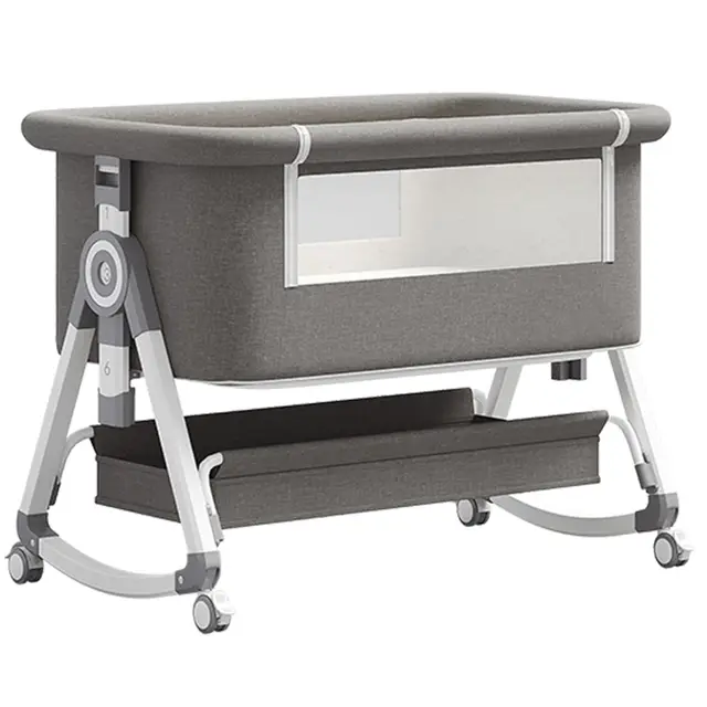 YAZOCO Cuna 3 en 1, Cuna de colecho, Crib Mecedora, Ajuste de Altura e inclinación del colchón, 4 Ruedas con Freno, Colchón Ergonómico (Gris)