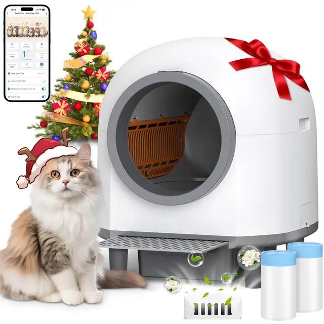 Arenero Gatos Autolimpiable, 80L Arenero Autolimpiable para Gatos Silenciosa Caja de Arena Automática Integrada Segura XXL WC Arenero Automatico Inodoro Sistema de Parada de Seguridad (Blanco)
