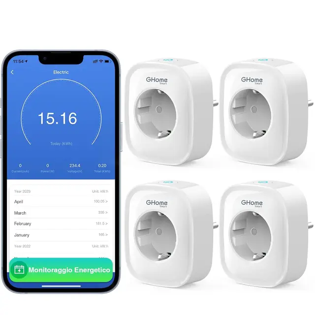 GHome Smart Enchufe Inteligente,Smart Alexa Plug Compatible con Alexa Google Home,Control Remoto por APP,Mide el Consumo de Energía Temporizador de Control de Voz, SOLO en Wi-Fi de 2.4 GHz,4pcs Blanco