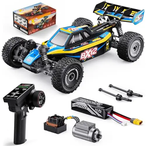 1/12 coches RC sin escobillas para adultos, Max 50 MPH rápido RC Buggy, coche de control remoto todoterreno de alta velocidad, camión RC todoterreno de afición, camiones 4x4 con batería 3S