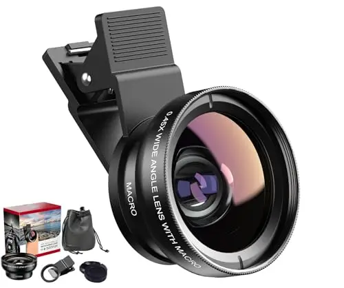 Objetivo para movil Universal 2 en 1, Macro 12,5X para movil, Objetivo Gran Angular de 0,45x, Lentes Macro y Gran Angular para la mayoría de Smartphones