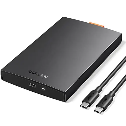 UGREEN Carcasa Disco Duro 2,5" USB C con UASP 6Gbps, Caja 2.5 SSD HDD SATA I/II/III de 7mm 9,5mm, 10TB MAX, Compatible con TV, Macbook Pro 2021, XPS 15 con Cable