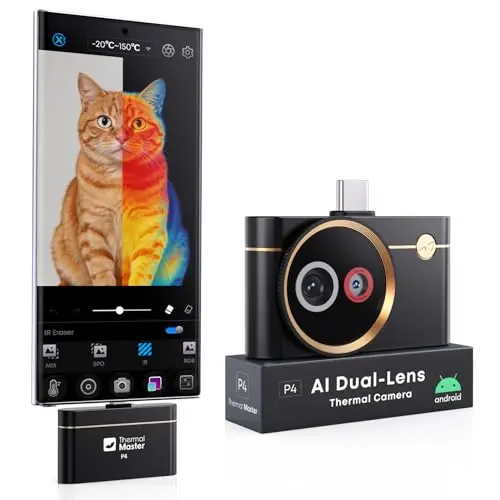 Cámara termográfica para Android Thermal Master P4 cámara infrarroja con doble lente 512 x 384 X³ resolución IR rango de temperatura -20 ℃-600 ℃, sensibilidad de 0,035 ℃, adecuada para inspección