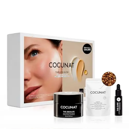 COCUNAT - COFRE TIMELESS GLOW - Serum Vitamina C + Crema Antiedad The Absolute + Mini Serum Facial Antiedad - Exclusivo Amazon - Valorado en 134,85€