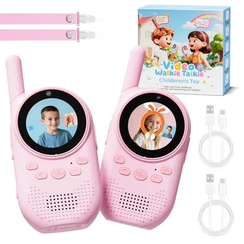 Video Walkie Talkie Niños, Walkie Talkie Recargable De Largo Alcance con Cámara HD, Cambiador De Voz Y Videollamada, Regalo para Niños de 3 a 12 Años (Rosa/Rosa)
