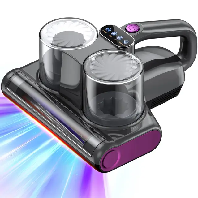 Aspiradora de ácaros para Colchones con Luz UV de 253,7 NM y 16 kPa Aspiradora Antiacaros Calentamiento Cepillo Giratorio Ultrasónica Filtro HEPA Puerto de Succión Ampliado