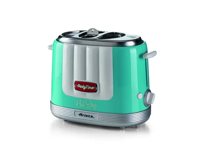 Ariete 206/01, Hot Dog Maker Party Time, Hot Dog Maker, 650 W, 5 niveles de cocción, 4 espacios de cocción, expulsión automática, azul claro