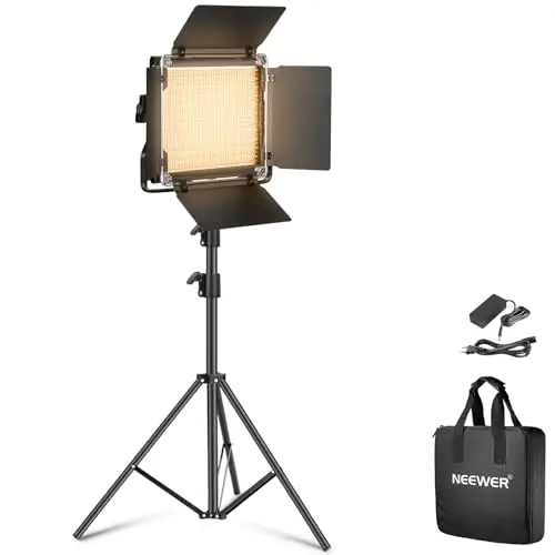 NEEWER 2 Piezas Bi-Color 660 LED de Luz de Vídeo y Kit de Soporte Incluye: (2) 3200-5600K CRI 96 + Regulable Luz con Soporte en U y Barndoor, (2) 75 Pulgadas Soporte de Luz para Fotografía de Estudio