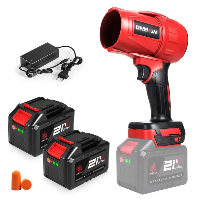 ONEVAN Turbo Soplador Bateria, 600km/h Soplador de Hojas sin Escobillas con 2 Baterías 4.5Ah y Cargador 1.2A, Fuerza de Soplado 1.5 kg, Soplador de Aire Potente Jardin para Hojas, Polvo y Nieve