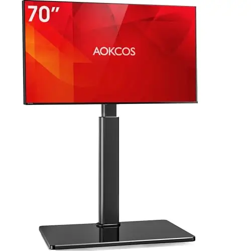 AOKCOS Soporte TV Pie Suelo para 32-55 65 70 Pulgadas, Inclinable Giratorio Altura Ajustable, Universal máx VESA 400x400mm 40kg