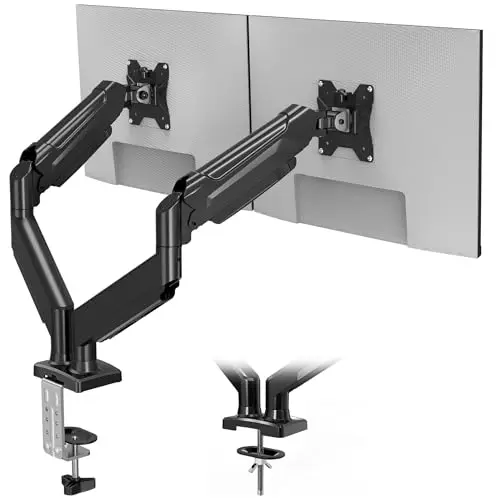 BONTEC Soporte Monitor Doble para Pantalla de 13 a 32 Pulgadas con Inclinación, Giro y Rotación, Soporte Monitor Ergonómico con Resorte de Gas y Gestión de Cables, VESA 75/100 mm, hasta 9 kg