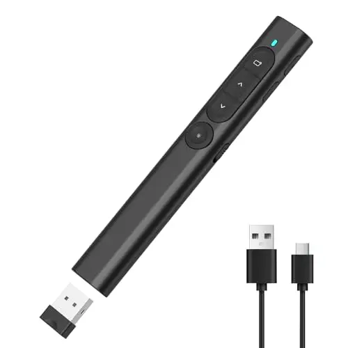 elzle Presentador Inalámbrico para PowerPoint, Control Remoto con de Hipervínculo y Regulador de Volumen, Compatible con Mac, PC y Portátiles, para Reuniones y Conferencias - Negro