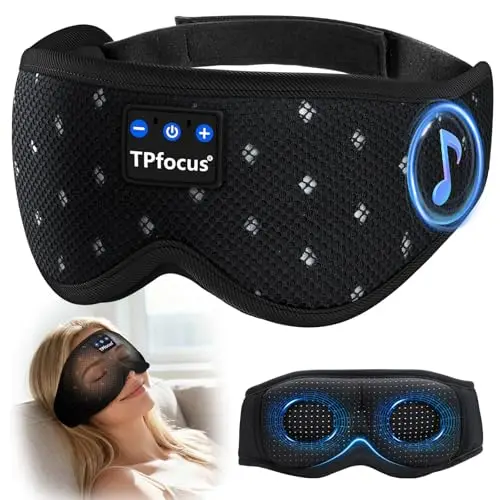 3D Bluetooth Auriculares para Dormir, Máscara Bloqueadora de Luz con Diseño de Malla Transpirable para Mujeres y Hombres, Auriculares para Dormir en Viajes, Turnos de Noche, Oficina (Negro)