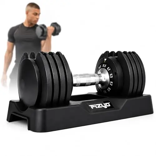 FIZYO Mancuerna Ajustable 11,5 kg – Mancuerna Regulable 5 en 1 para Gimnasio en Casa, Pesas y Mancuernas con Cambio Rápido de Peso, Dumbbell Compacta con Base, 1 unidad
