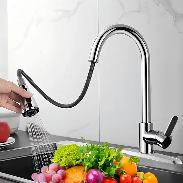Grifo de cocina extraíble y retráctil, grifo de cocina giratorio 360°, grifo mezclador de cocina de acero inoxidable con 3 funciones, grifo mezclador de alta presión para fregadero de cocina