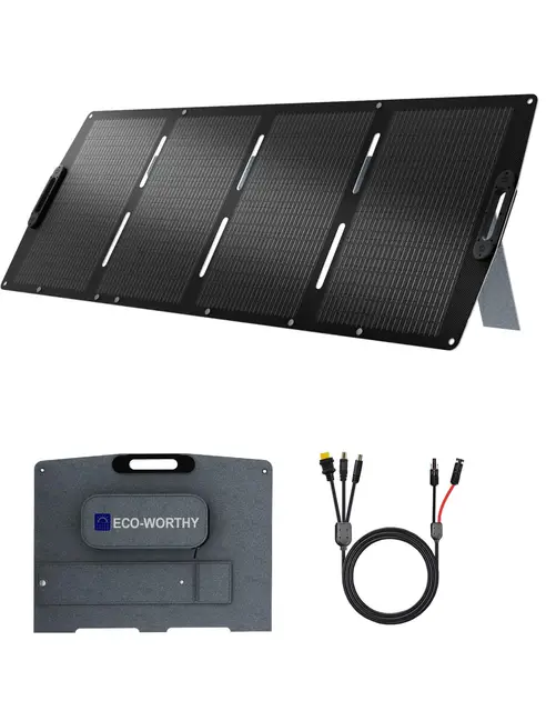 ECO-WORTHY Panel Solar Portatil 200W, XT60, Soporte de una sola pieza, ETFE, Silicio Monocristalino, Hasta 23% de eficiencia, Adecuado para la estación de energía, RV, camping, Garten