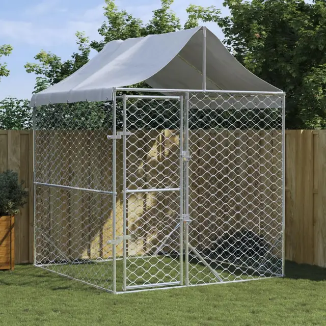 ARKEM Perrera de Exterior con toldo Acero galvanizado Plata 2x2x2,5 m Jaula Perro Grande Voladera