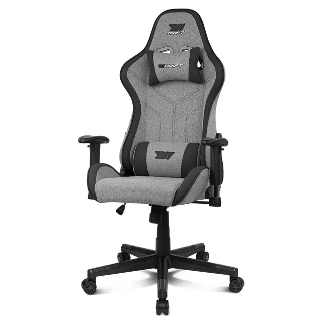 DRIFT GAMING DR90 Pro – Silla Gaming ergonómica con reposacabezas y Lumbar, Respaldo reclinable 135°, Brazos 2D Ajustables, Tejido Transpirable, Base de Nylon y pistón de Gas Clase 4 – Gris/Negra